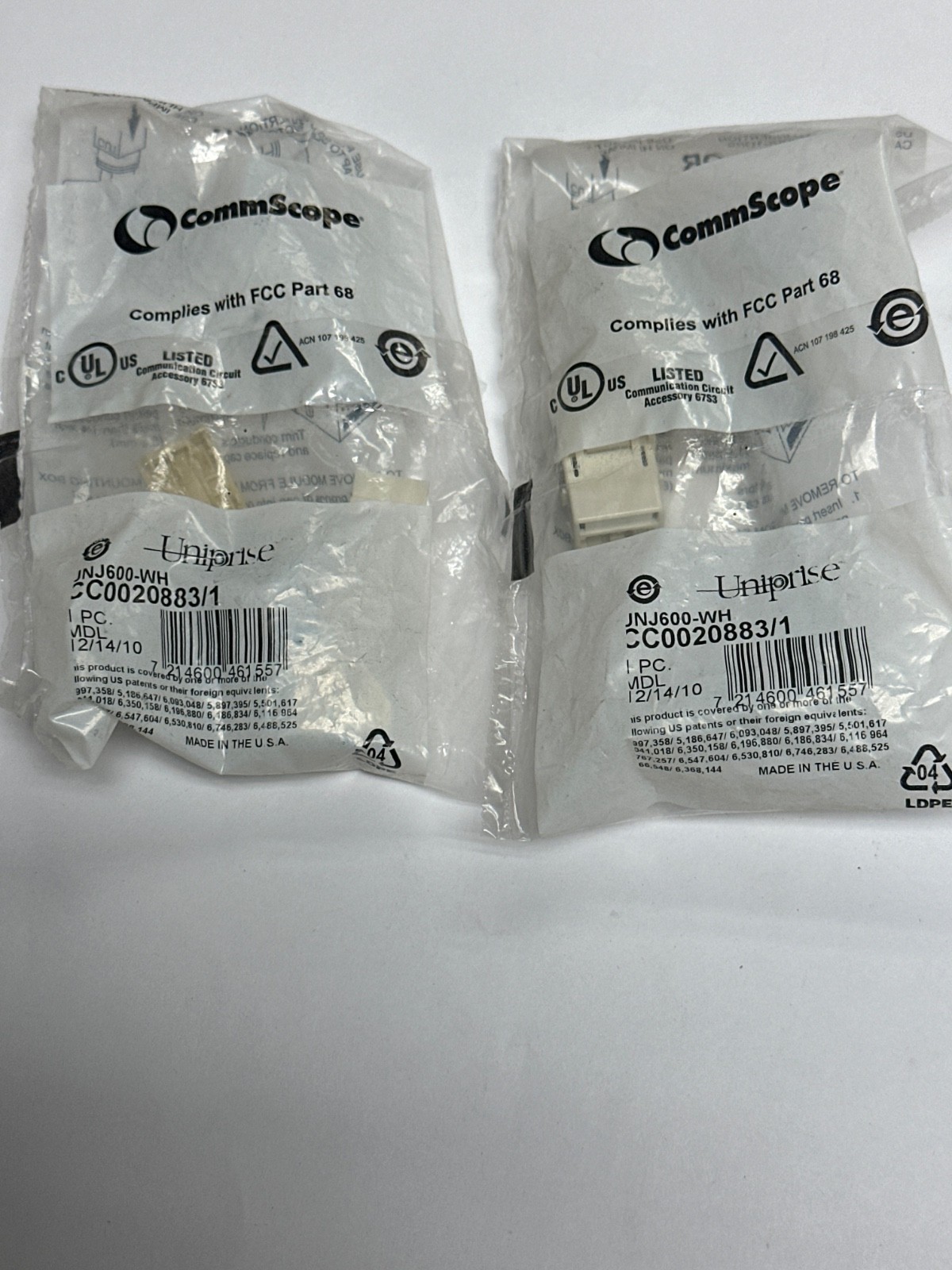 UNJ600-WH Commscope Uniprise Cat6 M-Series Modular Jack, White  Lot of 2