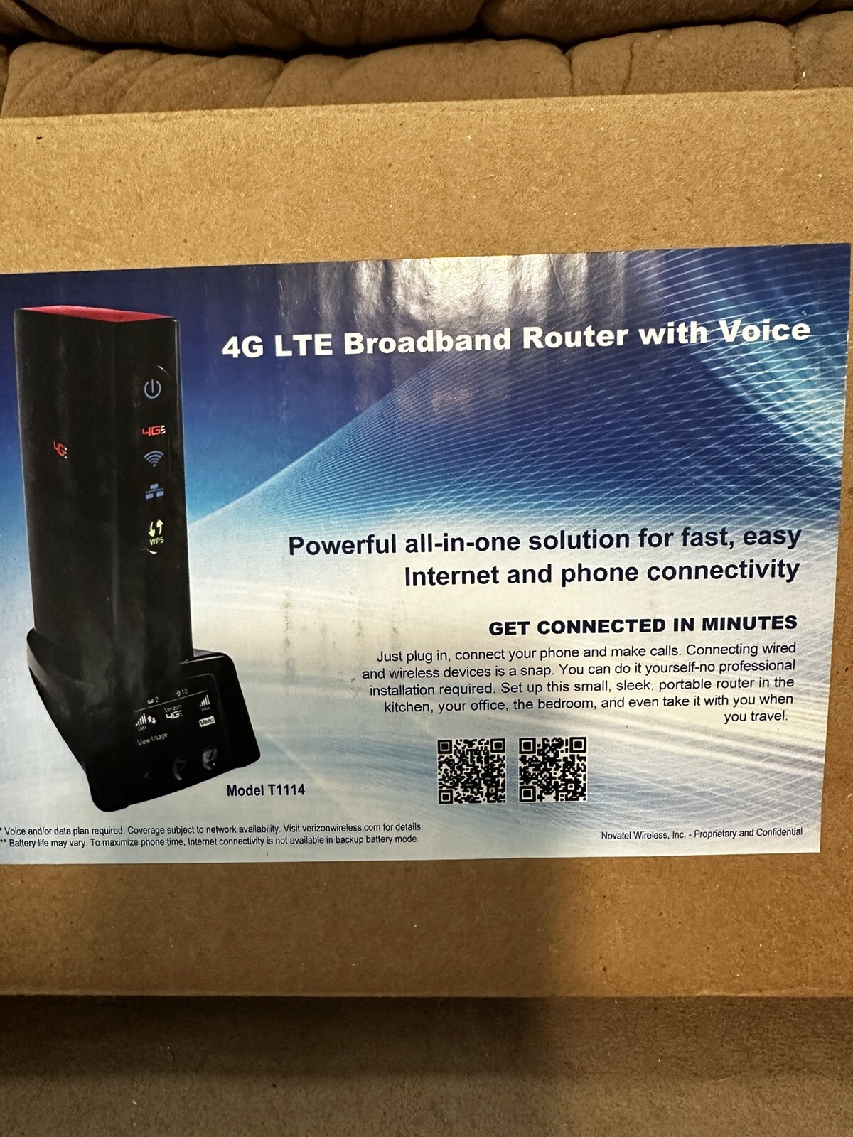 Novatel T-1114V Verizon 4G LTE MifFi Broadband Router Voice / Data New Open Box