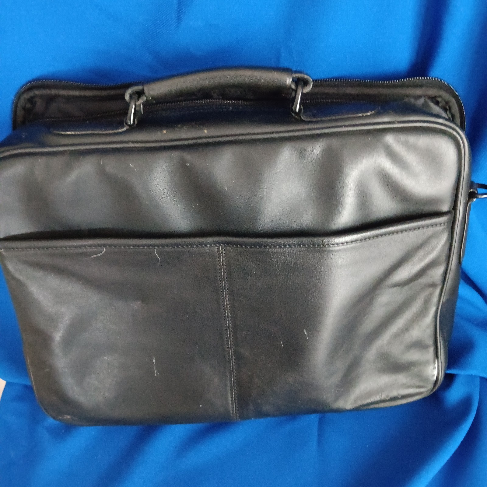 Compucase Black Leather Computer Travel Briefcase Bag up to 17" Laptop Used
