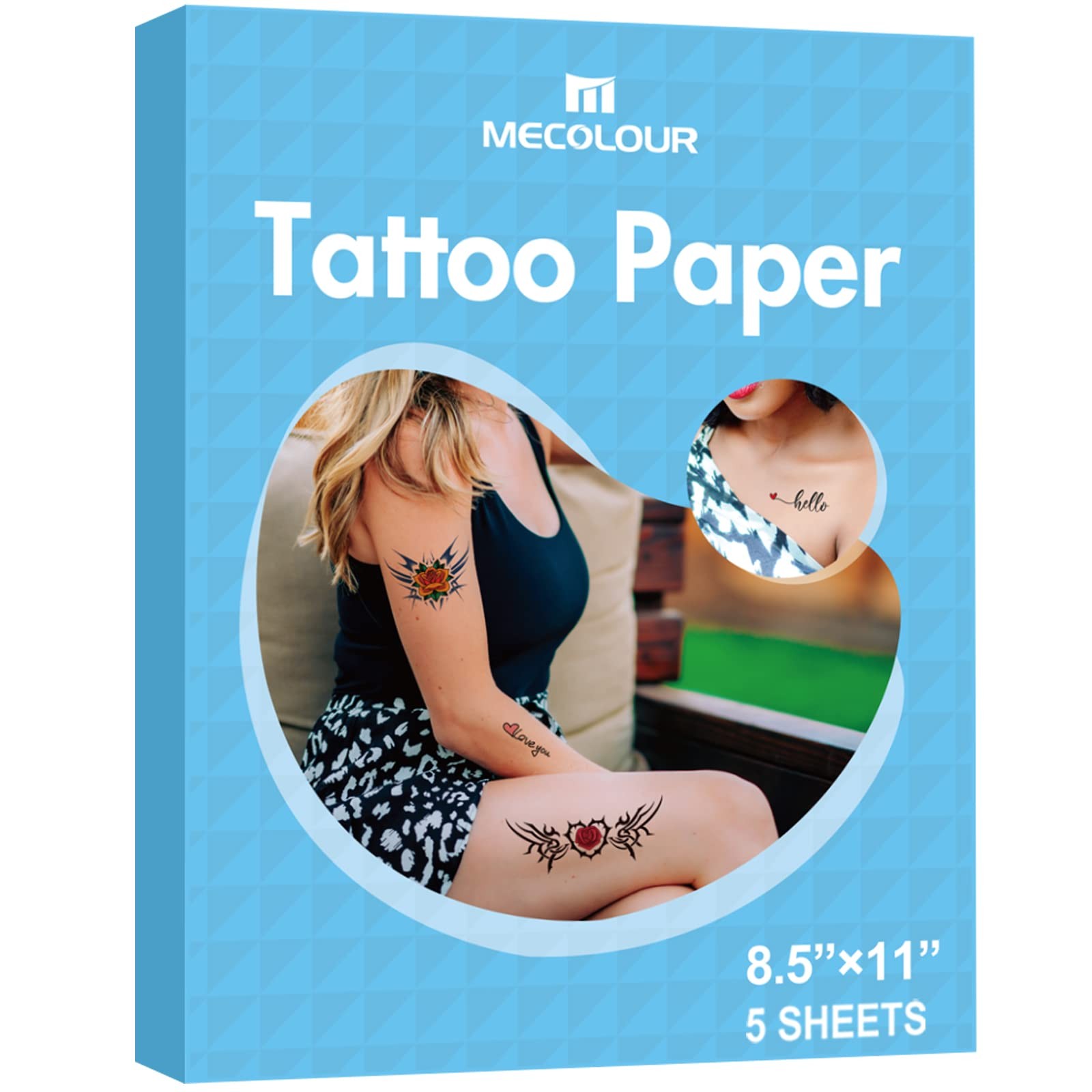MECOLOUR Printable Temporary Tattoo Paper for LASER Printer,8.5"X11" 5 Sheets, D