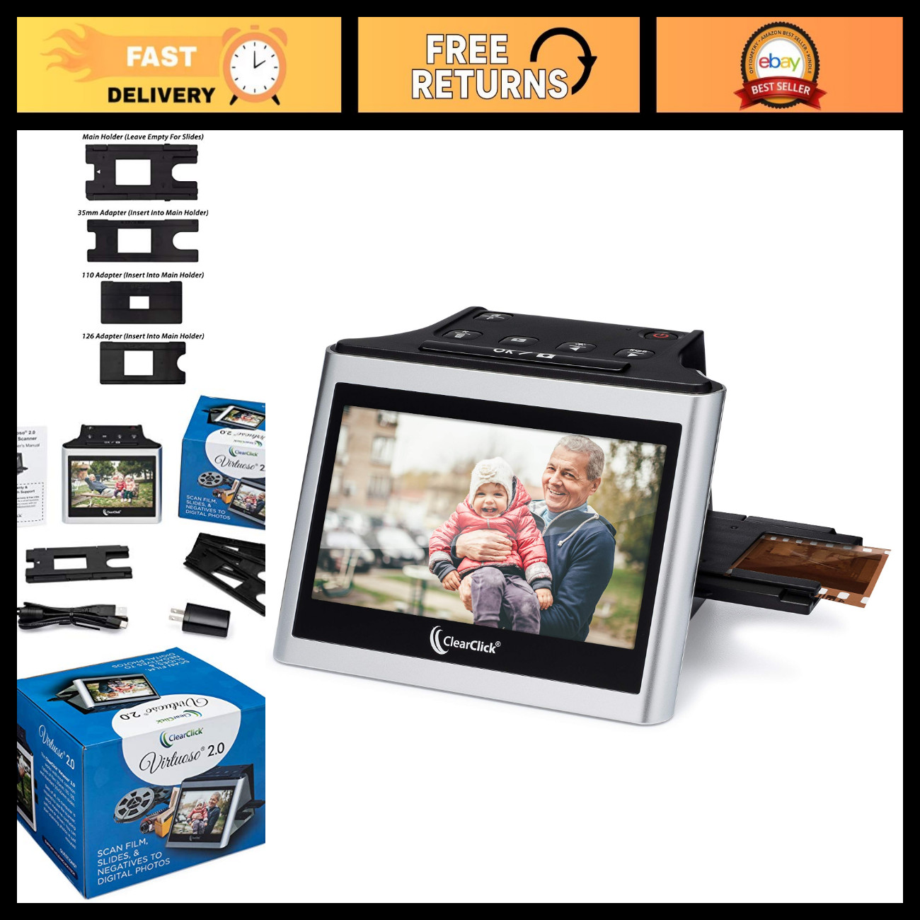22MP Film & Slide Scanner with 5" LCD Screen - Convert 35mm, 110, 126 Negatives