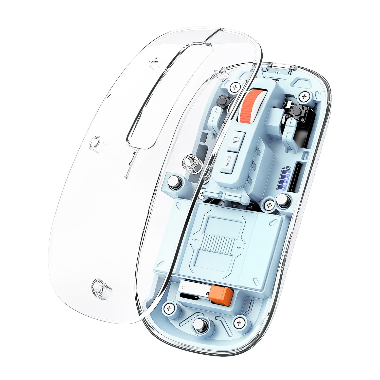 Slim Transparent Wireless Mouse TriMode Dual Bluetooth 2.4G USB Optical