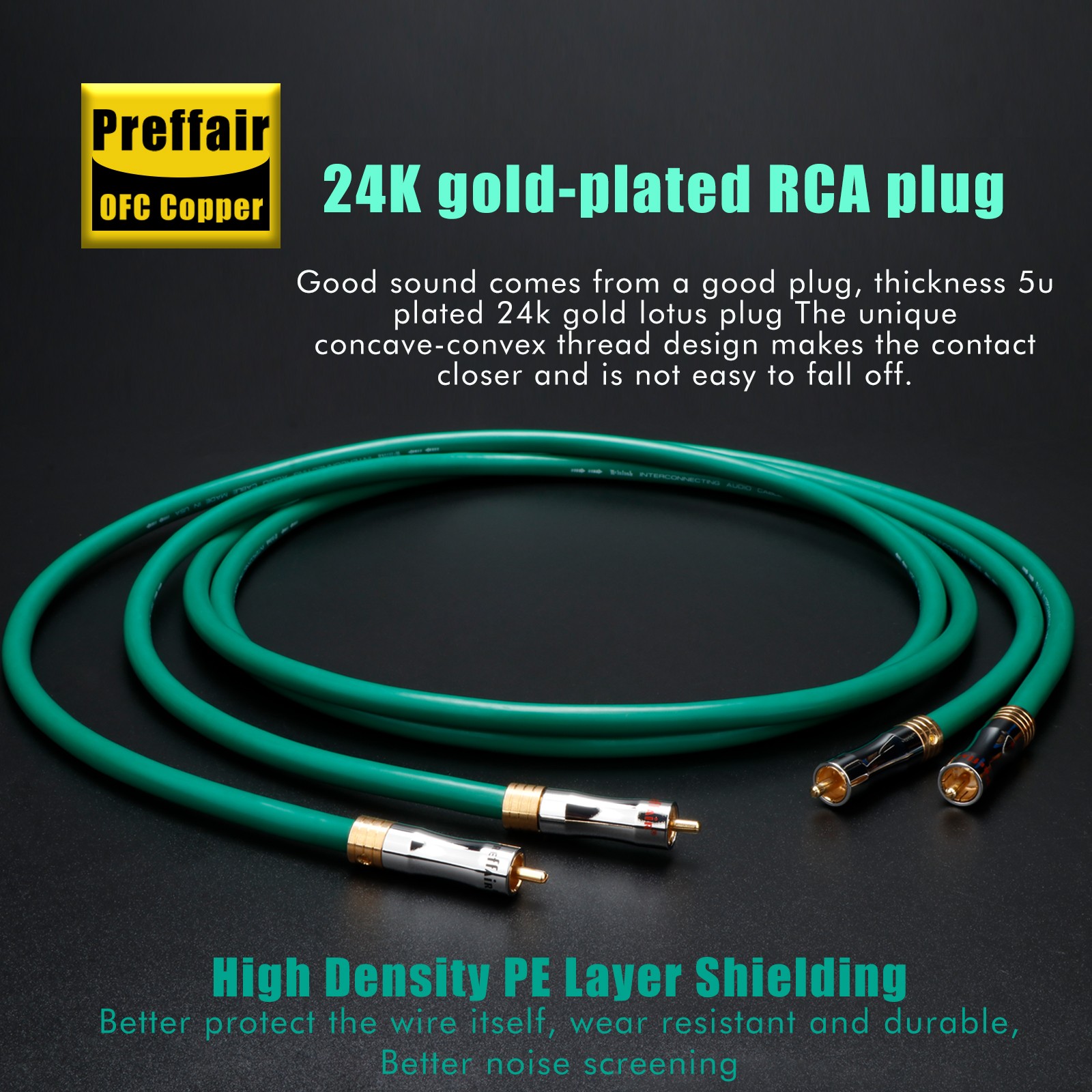 Pair HiFi RCA Cable Gold Plated RCA Plug Shielded Audio Signal Interconnect Cord