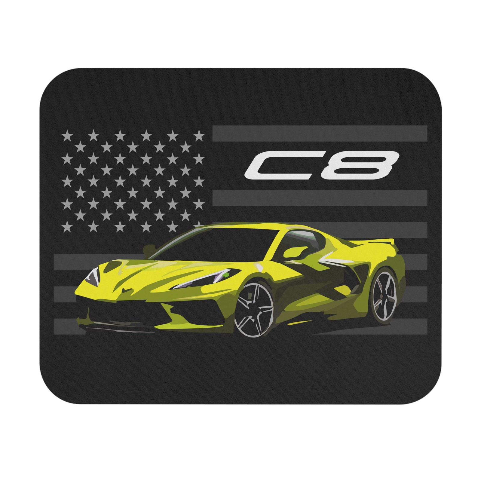 Corvette C8 Mouse Pad Chevy Supercar Yellow American Flag Desk Accessory
