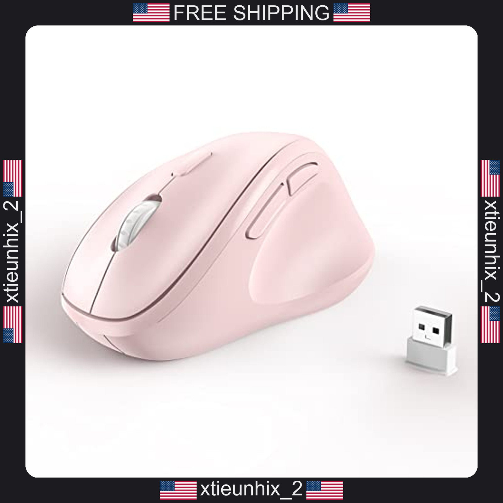 Wireless Ergonomic Mouse for PC, Laptop, Desktop, Pink, USB Receiver