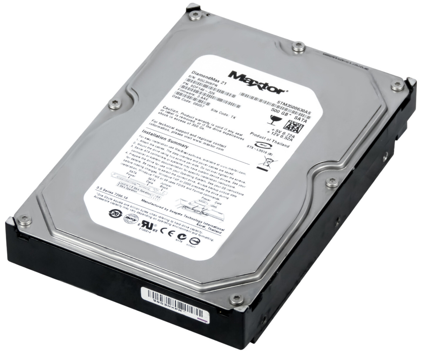 HARD DRIVE MAXTOR DiamondMax 21 STM3500630AS 500GB 7.2K 16MB SATA II 3.5" 