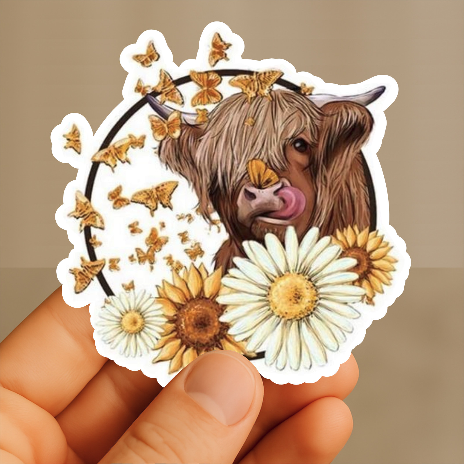 Highland Cow - Wild Flowers Gloss Vinyl Sticker Decal for Water Bottles/Laptops