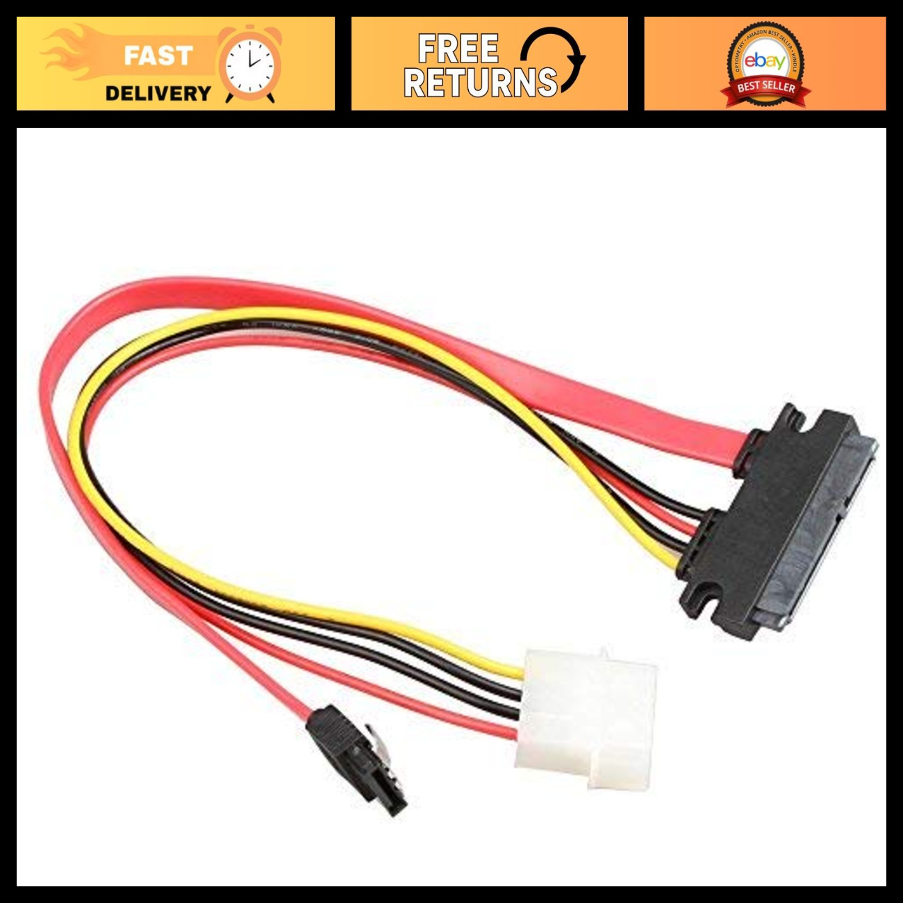 2Pack SATA Power Combo Cable 18" - 7+15 Pin to SATA 7Pin & Molex 4Pin for HDDs