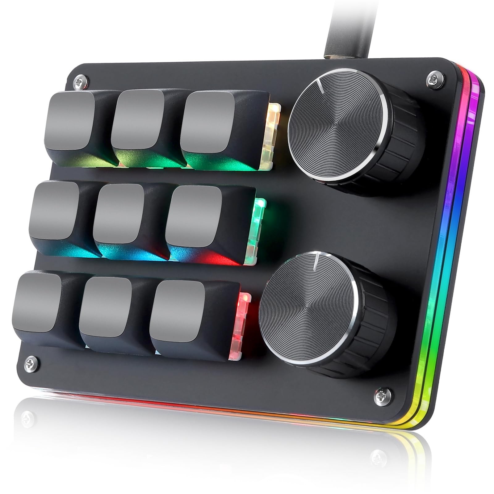 Koolertron Macro Programmable Keypad, One Handed 9-key (2 Knob), Black