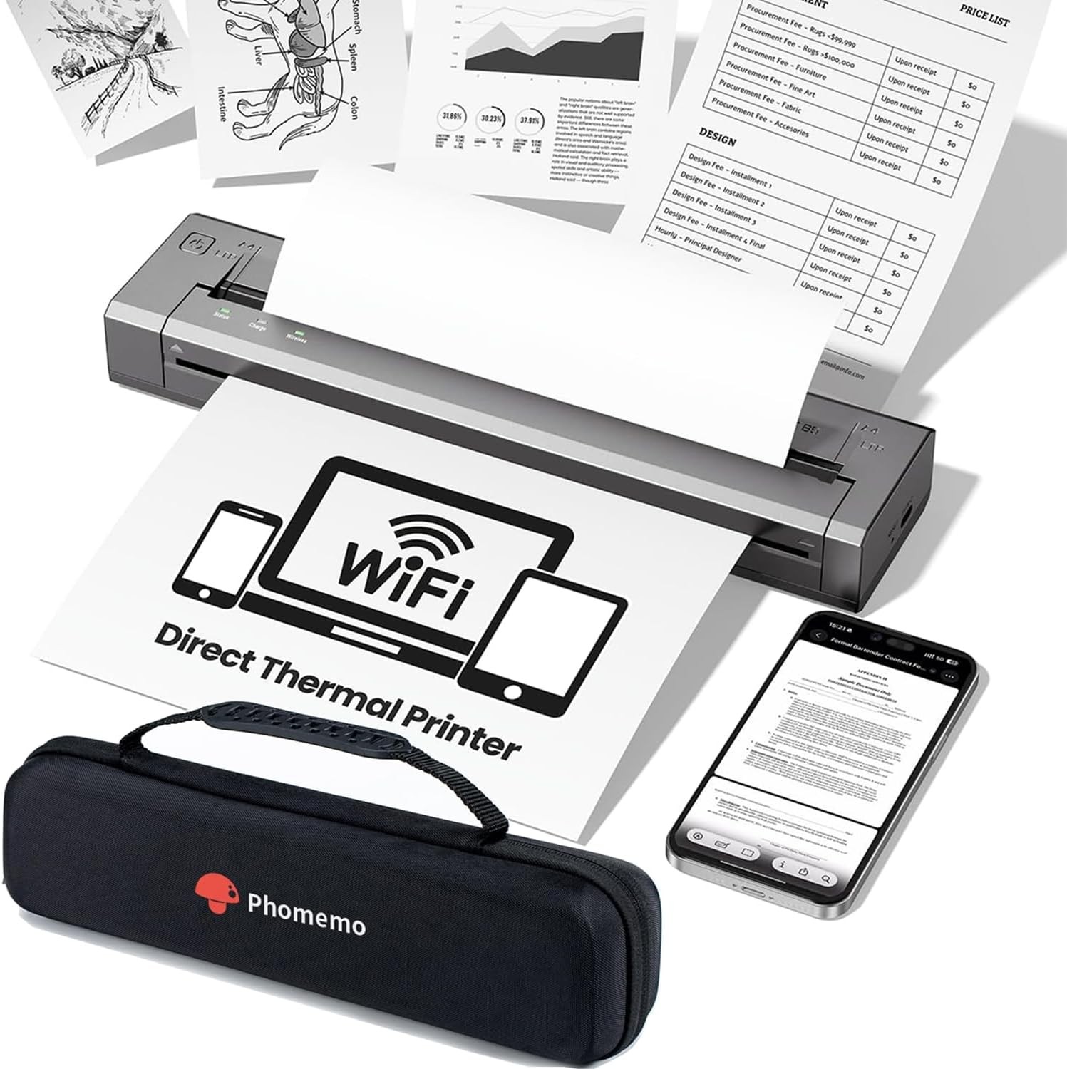 Phomemo G100 Pro AirPrint Portable Thermal Printer Wireless Wifi with Carry Case