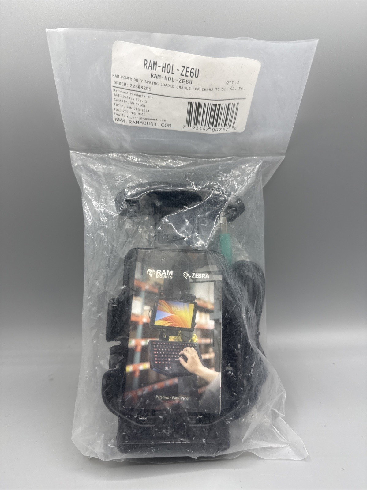 Ram Hol ZE6U Form-Fit Powered Cradle for Zebra TC51, 52, 56 Sealed In Bag