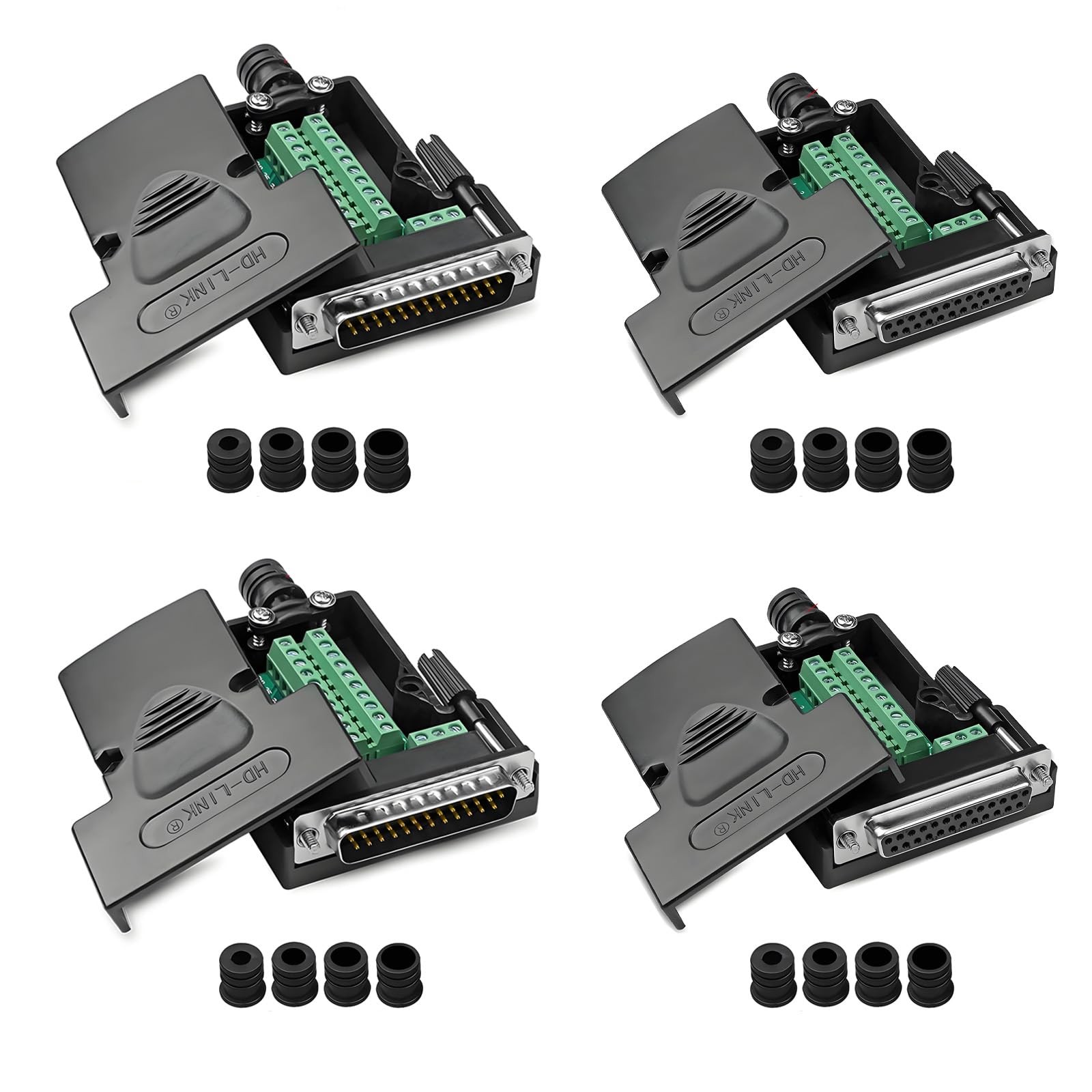 4 PCS DB25 Solderless Breakout Connector RS232 Serial Terminal Block Box