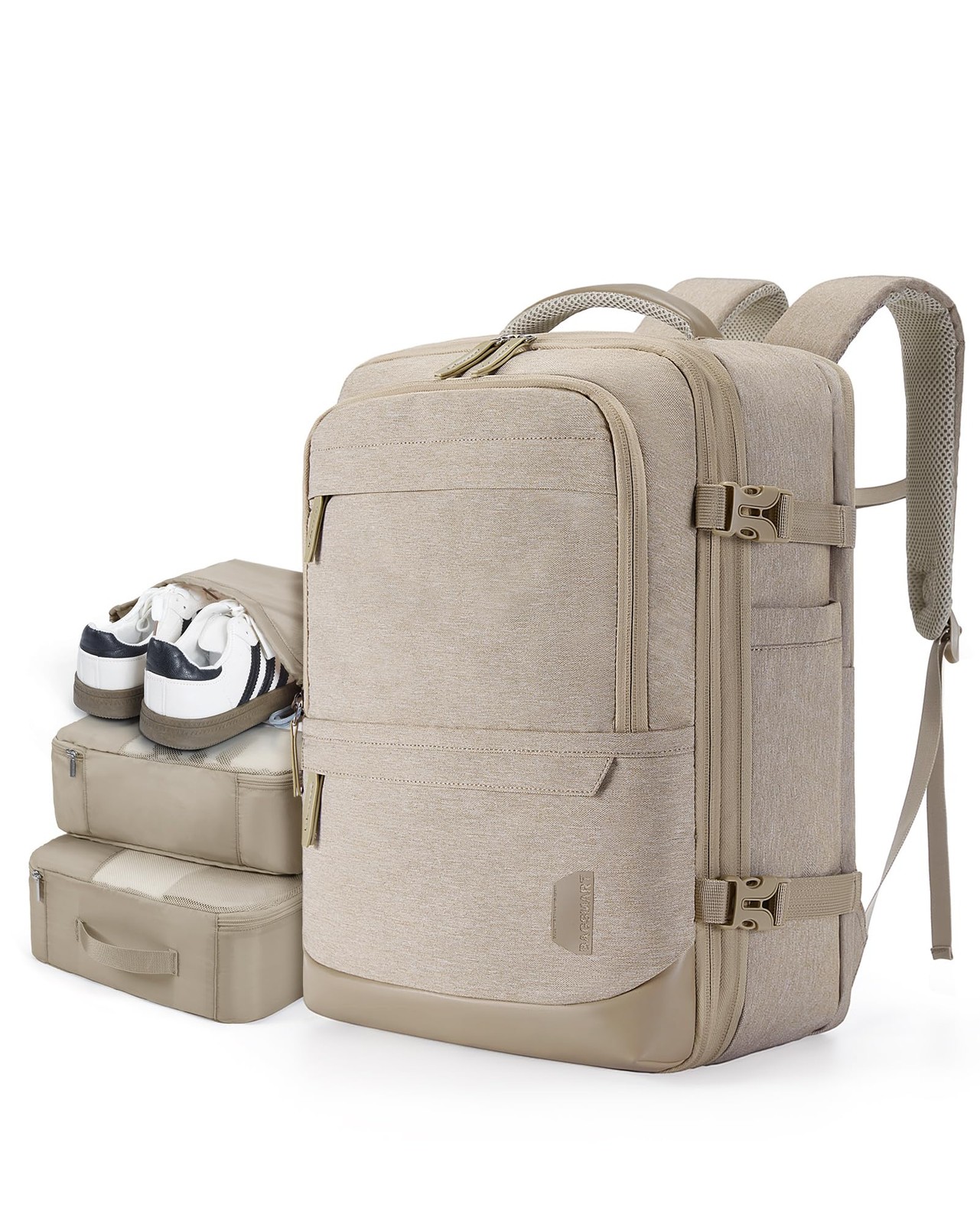 BAGSMART Compression Travel Backpack, 40L Expandable Carry 17.3 inch, Khaki