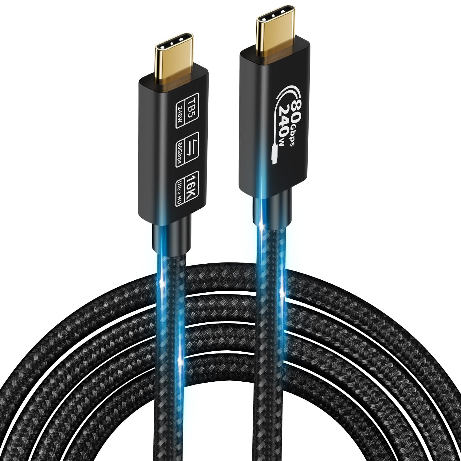 USB4 Thunderbolt 5 Cable - 240W Charging, 80Gbps Data, 2m TB5 80G 240W 2M
