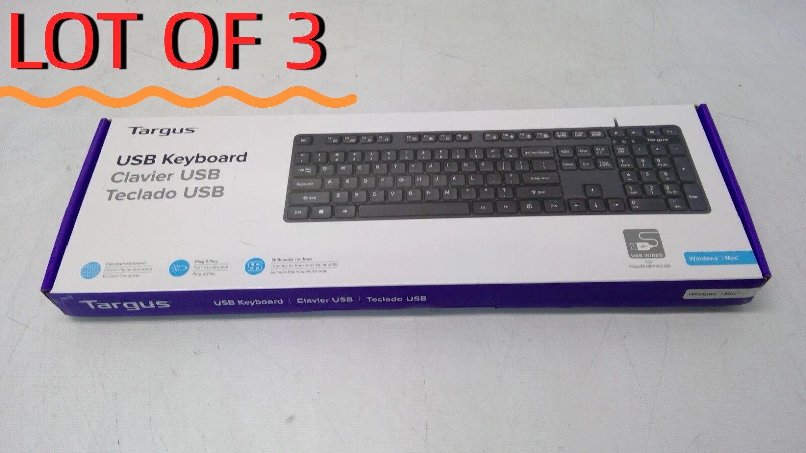(NEW) LOT OF3  Targus MODEL:AKB600 USB Wired Keyboard SKU:AKB30US