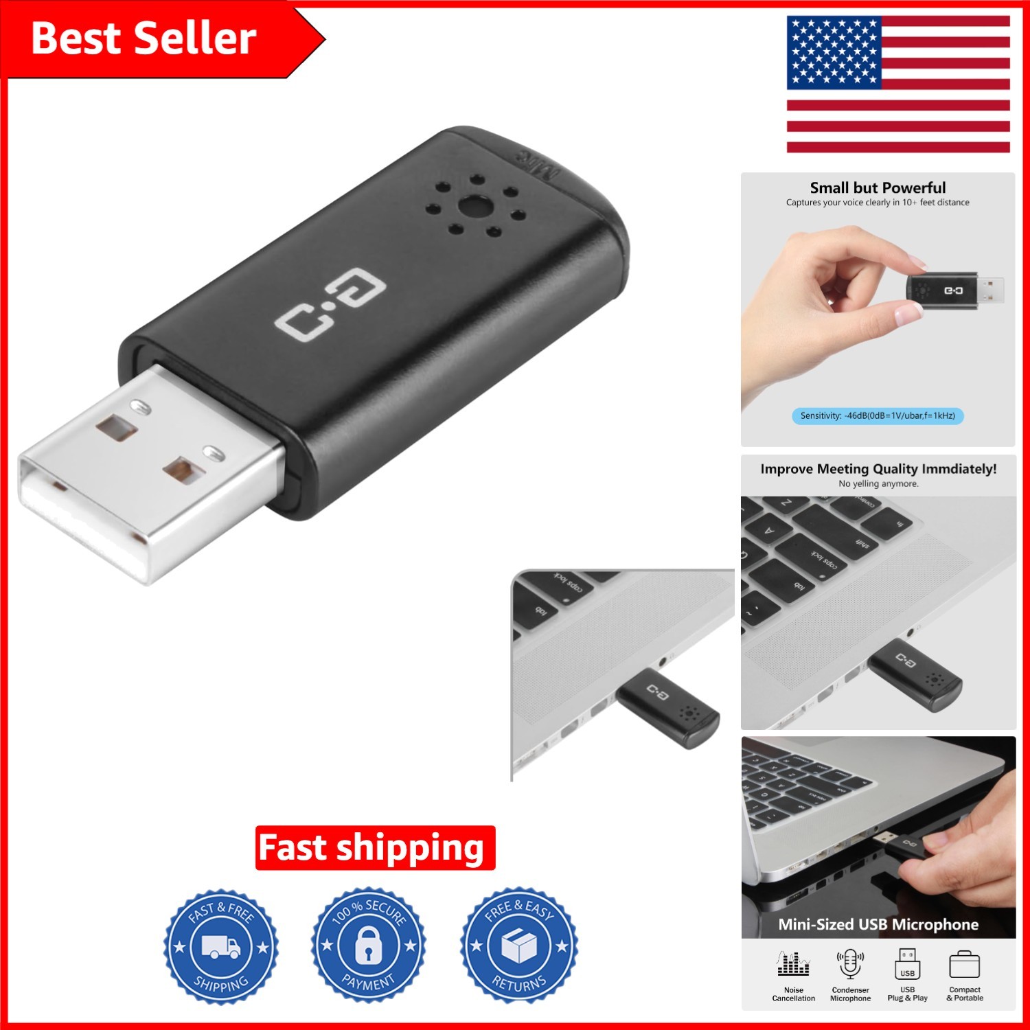 Portable Plug-and-Play USB Microphone for Desktop and Laptop - Noise Reducing
