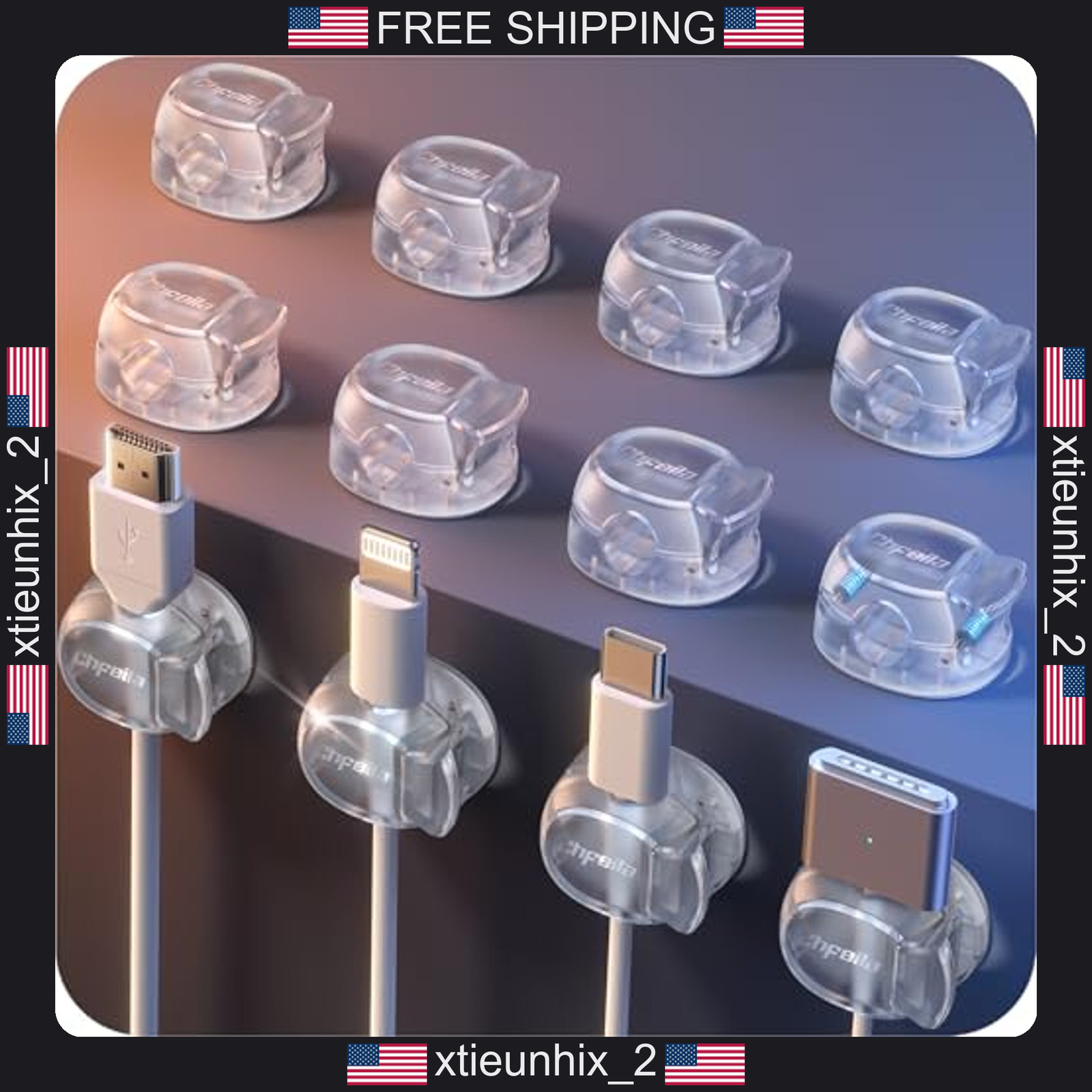 Cable Clips Dual Spring Lock Adhesive Cord Organizer for Desk, Nightstand, Car