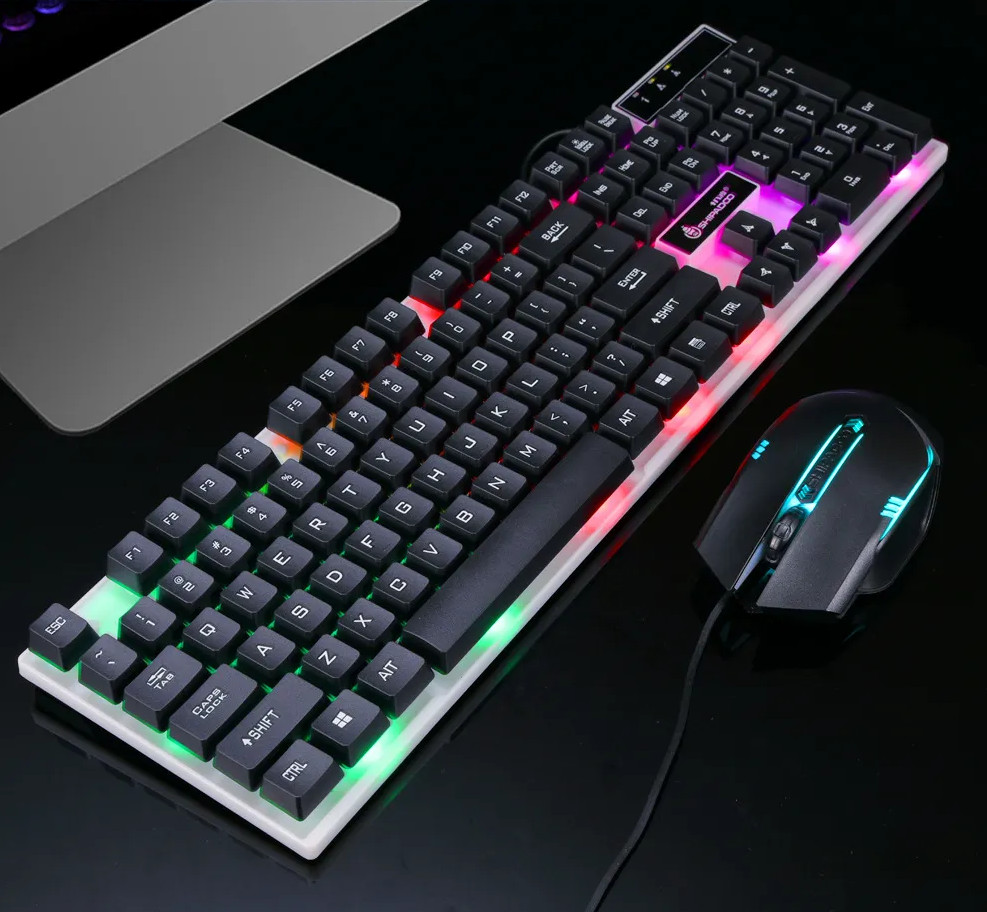 Rainbow Gaming Keyboard and Mouse Set,Waterproof Keyboard, 1000 DPI Mouse Black