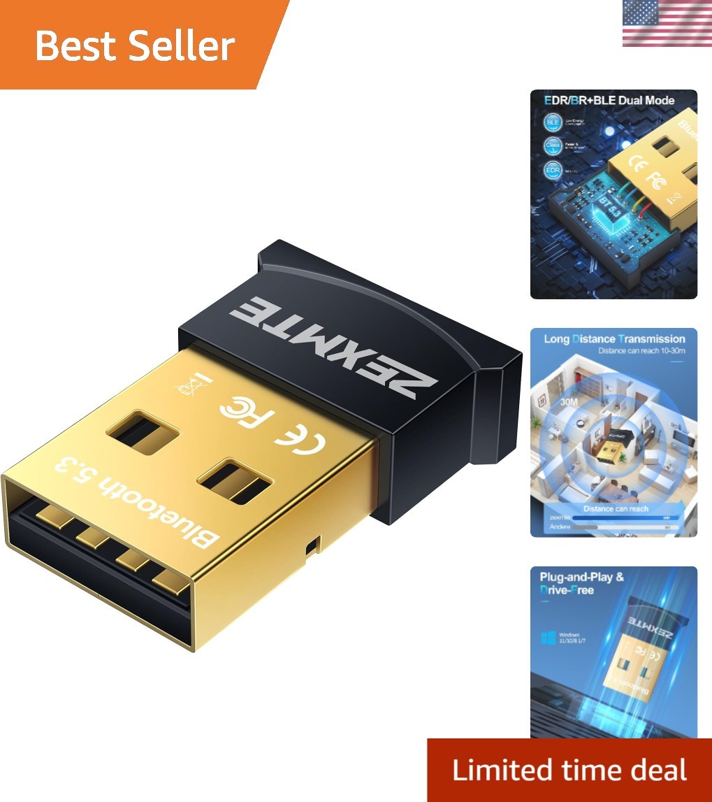 Compact Bluetooth 5.3 Adapter for Desktop & Laptop - Fast Reliable Connection
