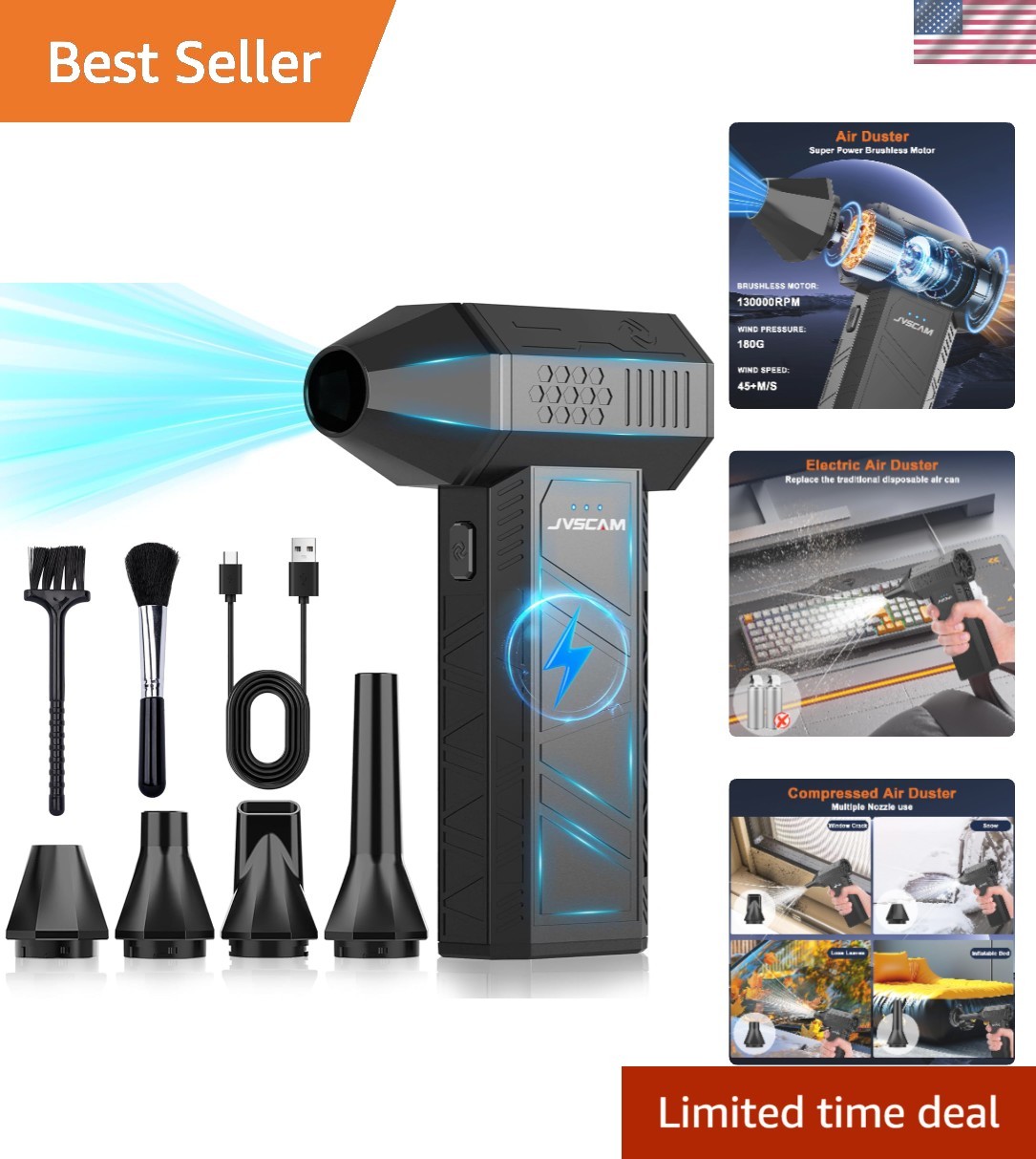 Rechargeable Air Duster with 3 Speed Settings - Portable & Compact Design