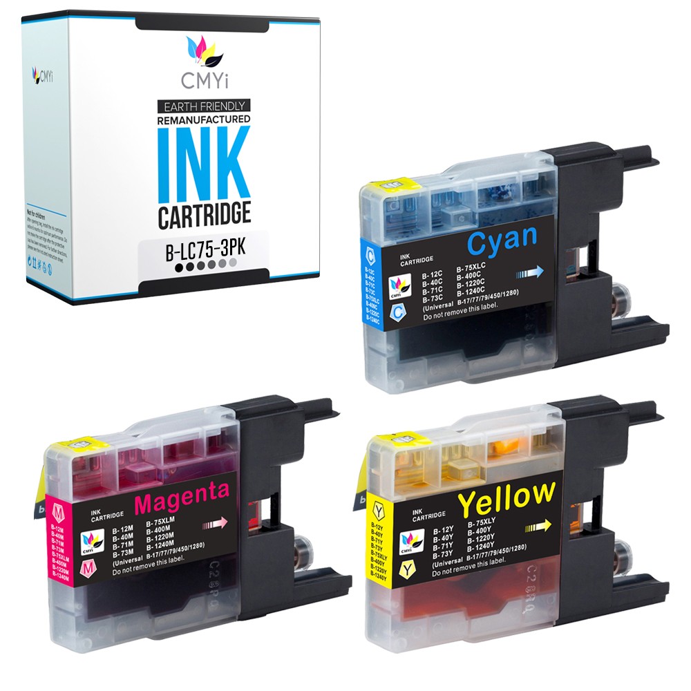3-Pack Compatible CMYi LC75 Color Ink Cartridges fits Brother DCP-J525W J725DW