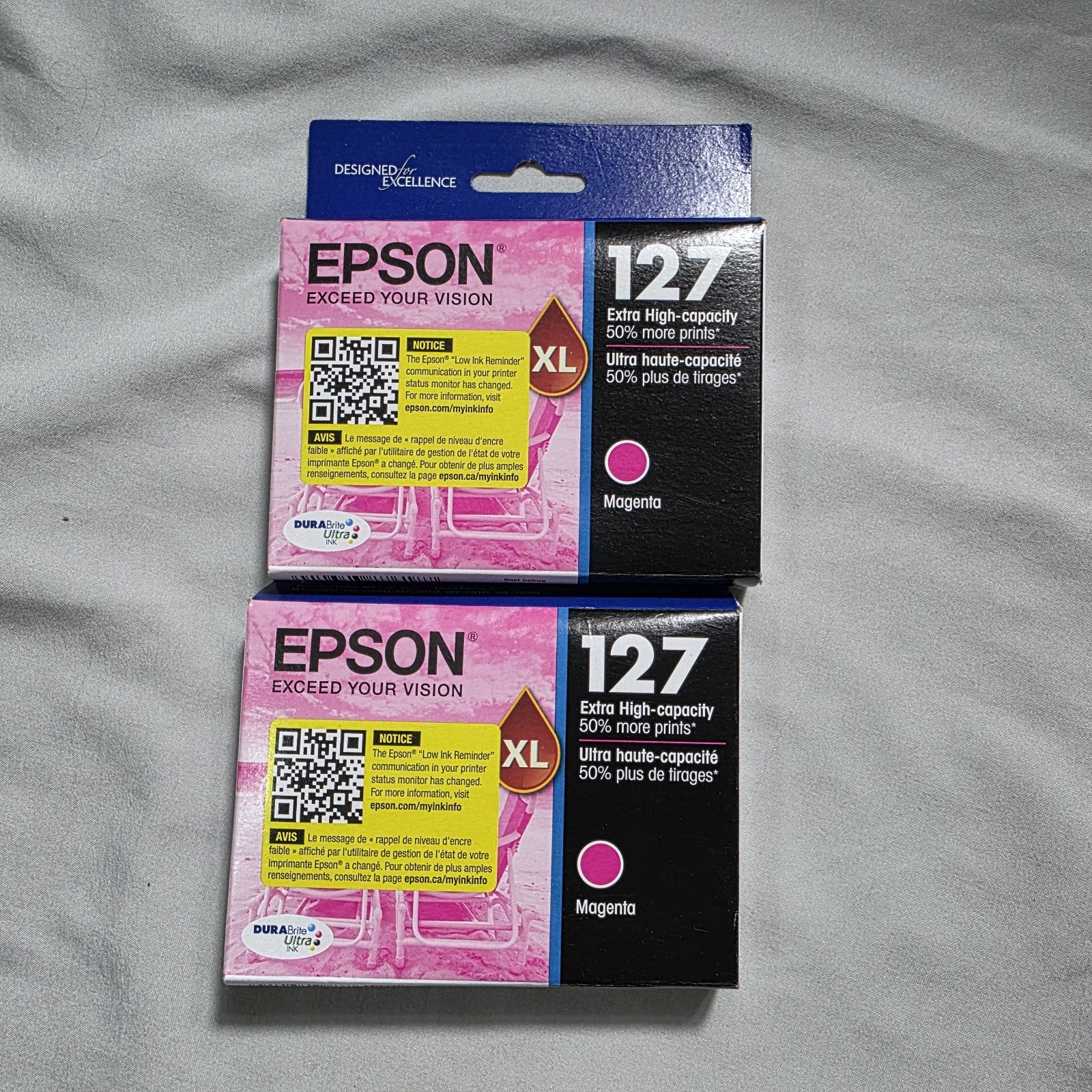 Epson 127XL High Capacity Magent Ink Genuine Cartridge Exp 06/2027 2 Pack 