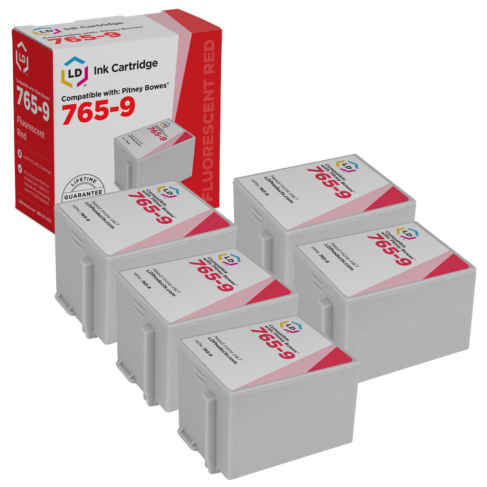 LD Compatible 765-9 Set of 5 Red Ink Cartridge for Pitney Bowes 3C00 DM400C 5C00