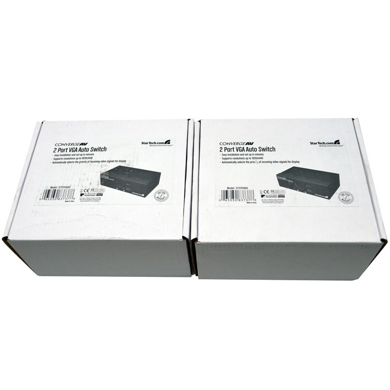 Lot of 2 Startech.com ST122VGAU 2-Port VGA External Monitor Auto Switch Bundle