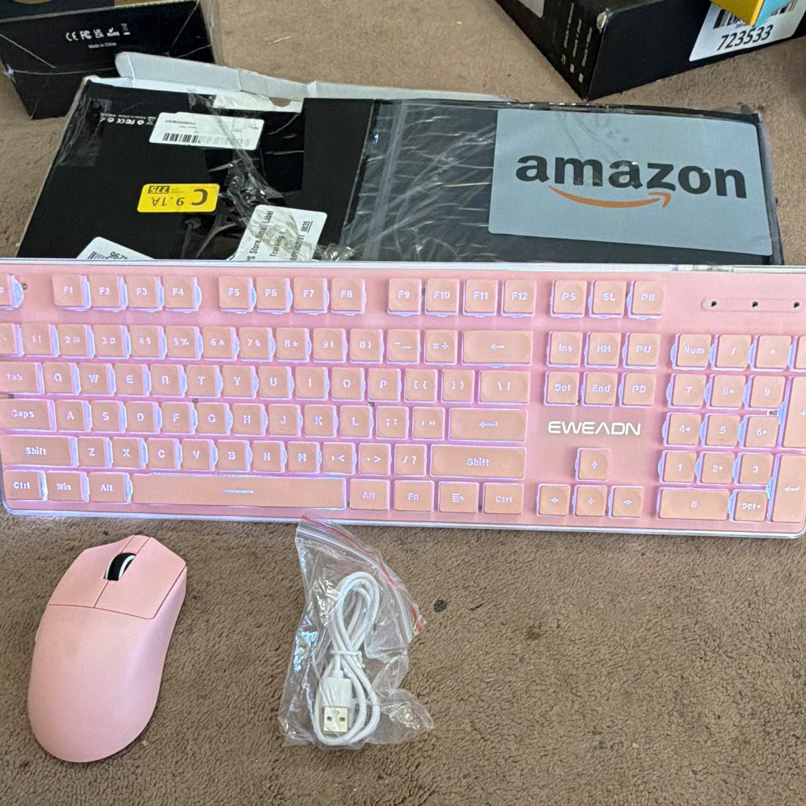 EWEADN V3 Bluetooth Wireless Keyboard & Mouse Combo, Rechargeable Pink QWERTY