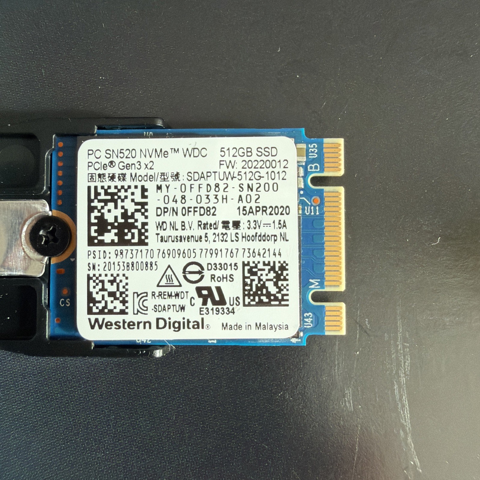Western Digital SN520 512gb PCIe Gen3x2 NVMe SSD Tested/working @ 100% Health
