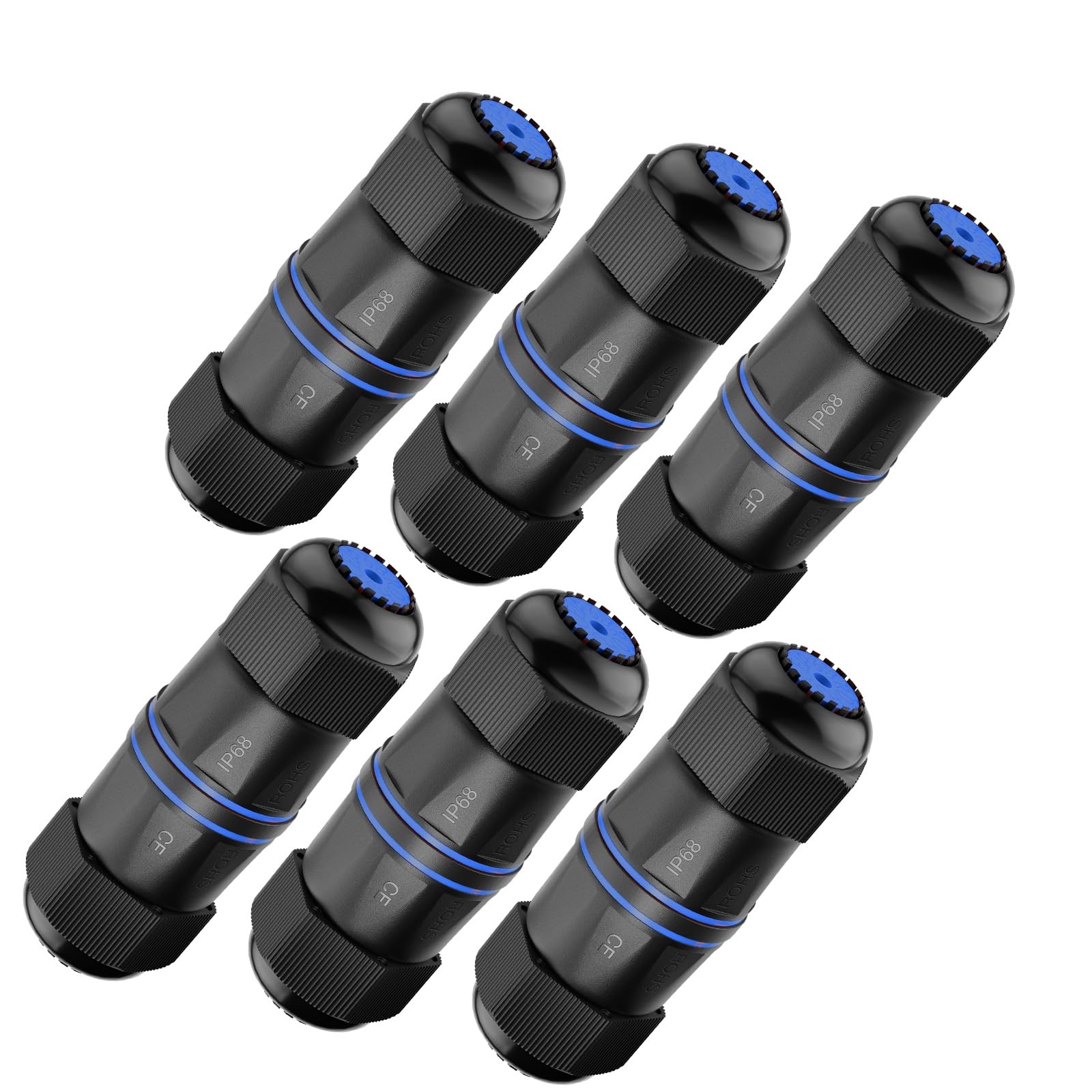 VCELINK CAT6 Waterproof RJ45 Coupler IP68 3.23" PoE Support, Blue, 6-Pack
