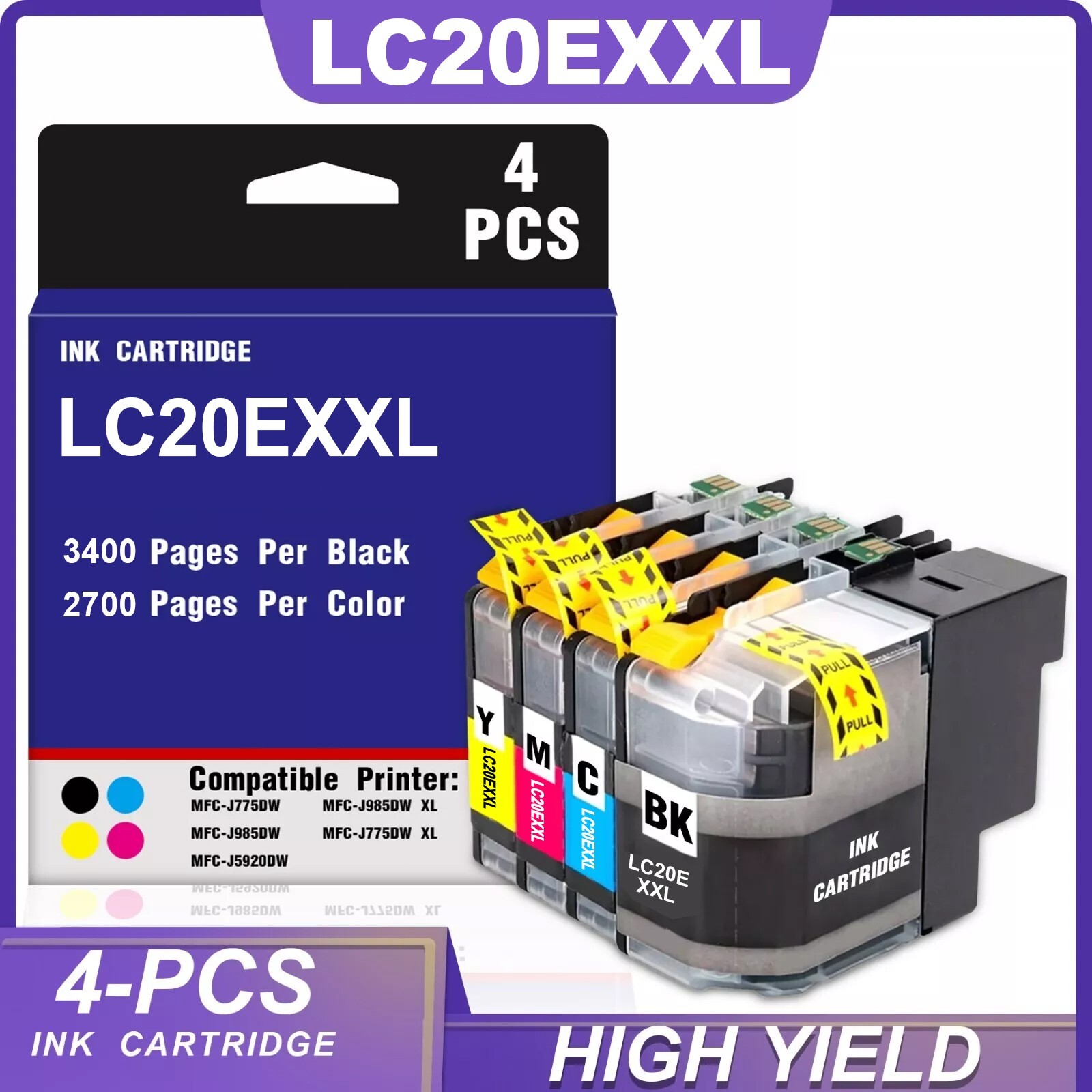 4PK LC20EXXL Ink for Brother MFC-J775DW J5920DW J985DW XL (Compatible)