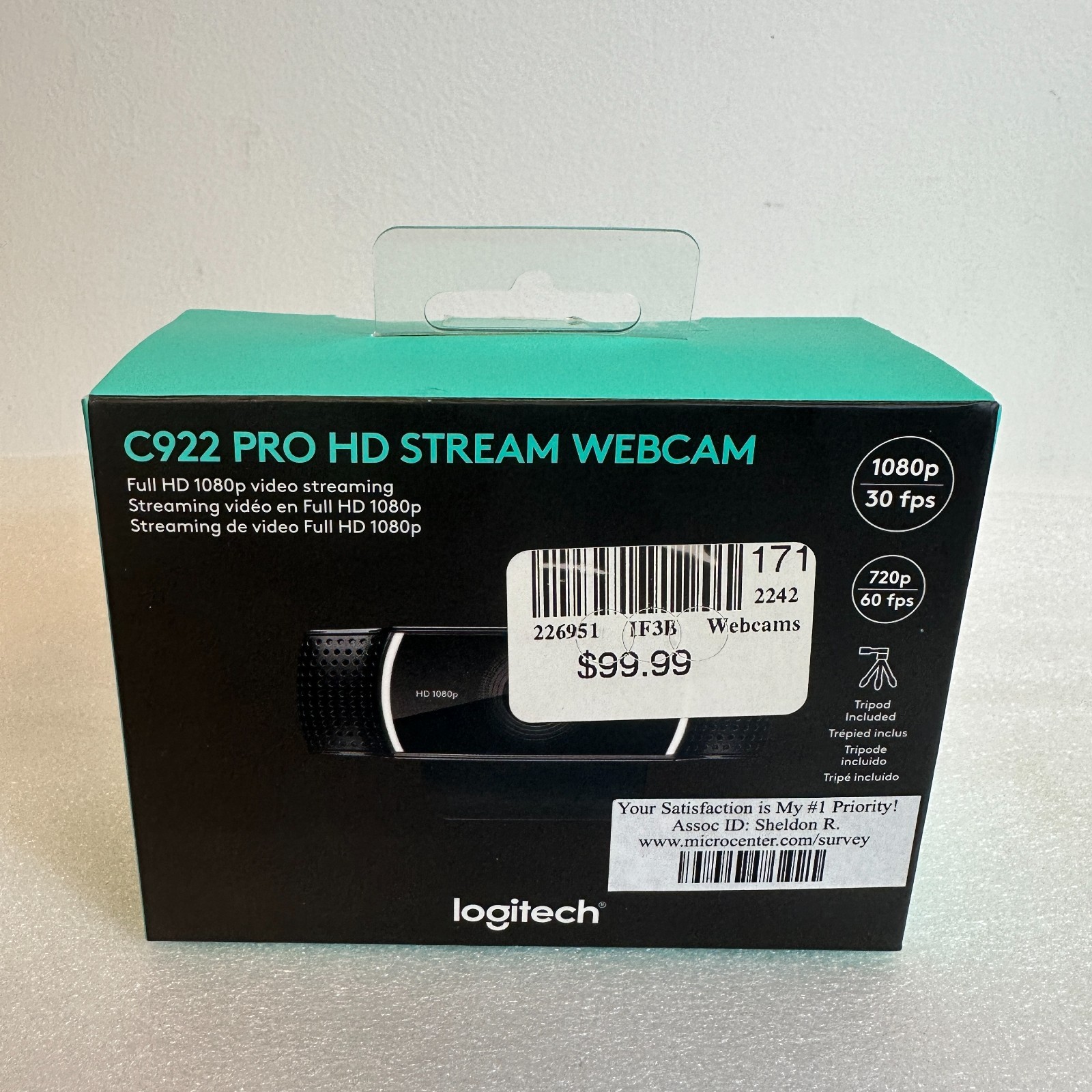 Logitech C922 Pro HD 1080p Stream Webcam (960-001087) Brand New In Box