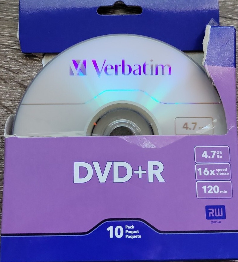 Verbatim DVD+R Discs 4.7 GB 120 Min 16 X Speed Brand New Open Package.1ea7 Pack 
