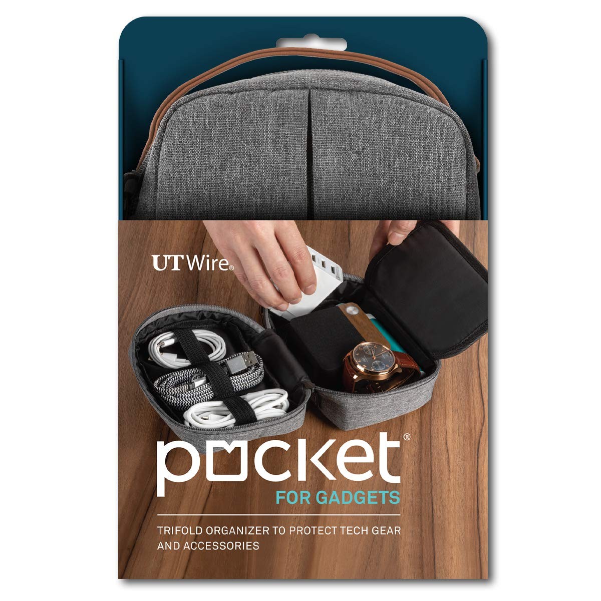 Trifold Travel Case Organizer Pouch Padded For Electronics Tech Gear Grey