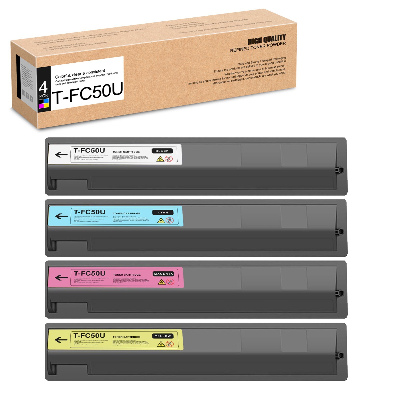 4-PK T-FC50U Toner Cartridge Set CMYK for E-Studio 2555C 3555C 3055C 4555C