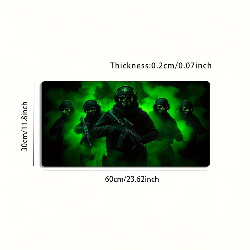 A Large Gaming Mouse Pad Featuring a Green Smoke Skull Soldier Team Military S