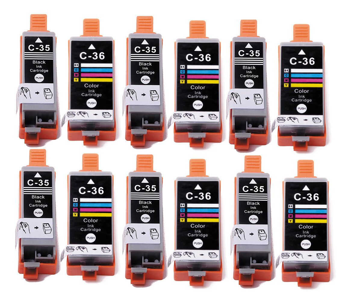 12PK PGI-35 CLI-36 Ink Cartridges BK/C Set for Canon iP100 iP110 TR150 Printer