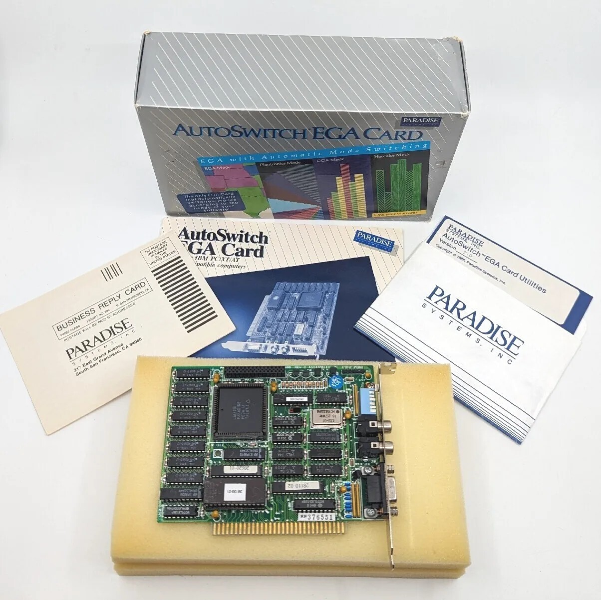 Vintage Paradise Systems AutoSwitch EGA Card, NIB, Complete w/Disk & Manual RARE