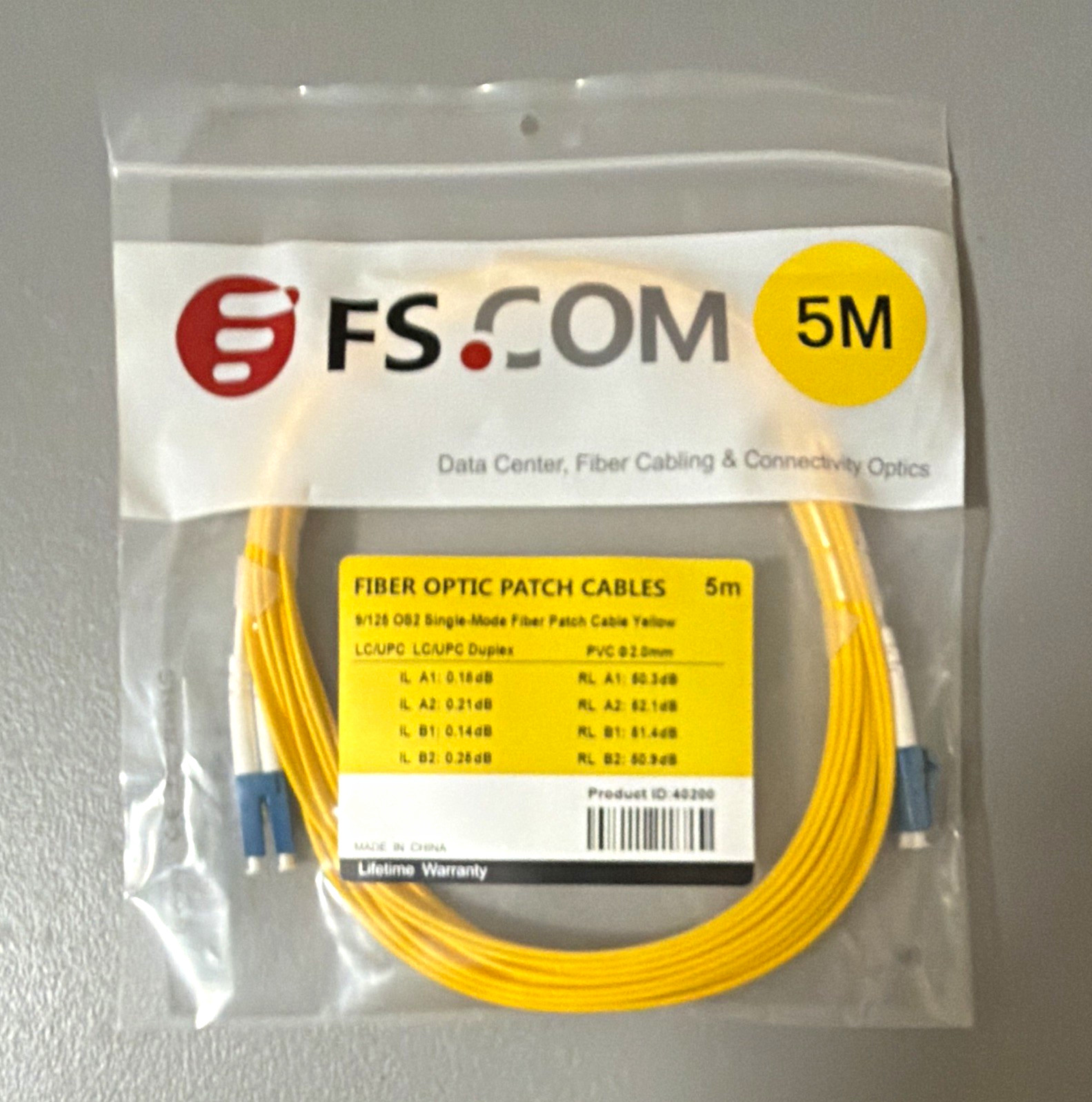 FS.COM 5m Single-Mode Duplex Fiber Patch Cable LC/UPC-LC/UPC Yellow D3D2