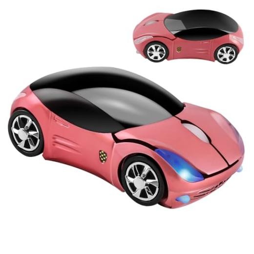 Wireless Mouse Cute Sport Car Shape Mouse Optical Ergonomic Gaming Mice Pink