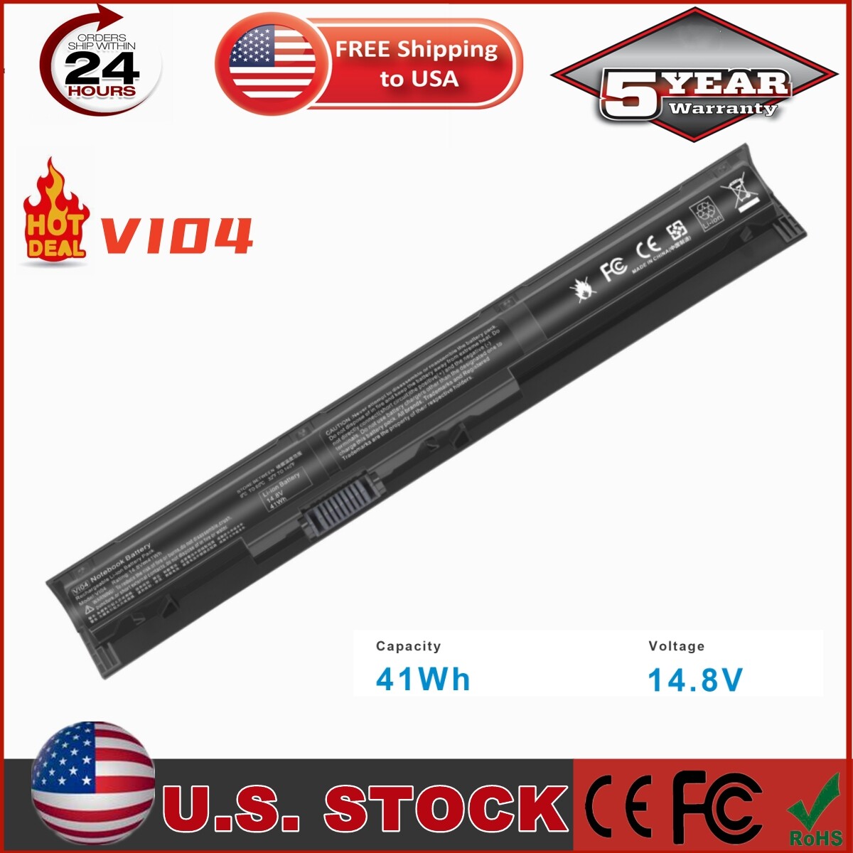 VI04 V104 Notebook Battery For HP 756743-001 756744-001 756745-001 756478-421 US