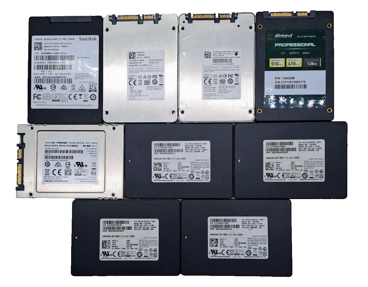 Lot of 9 SSD 128GB 2.5" SATA different brands check the description 