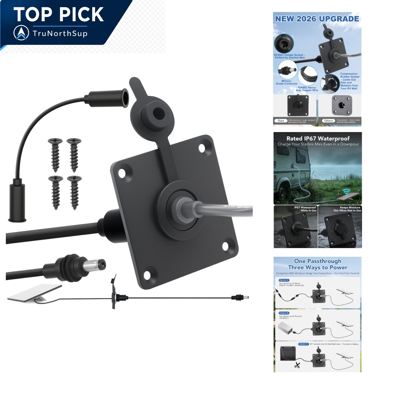 Waterproof Wall Pass Through Kit DC 5.5x2.1mm Female Adapter for RV Boat Van