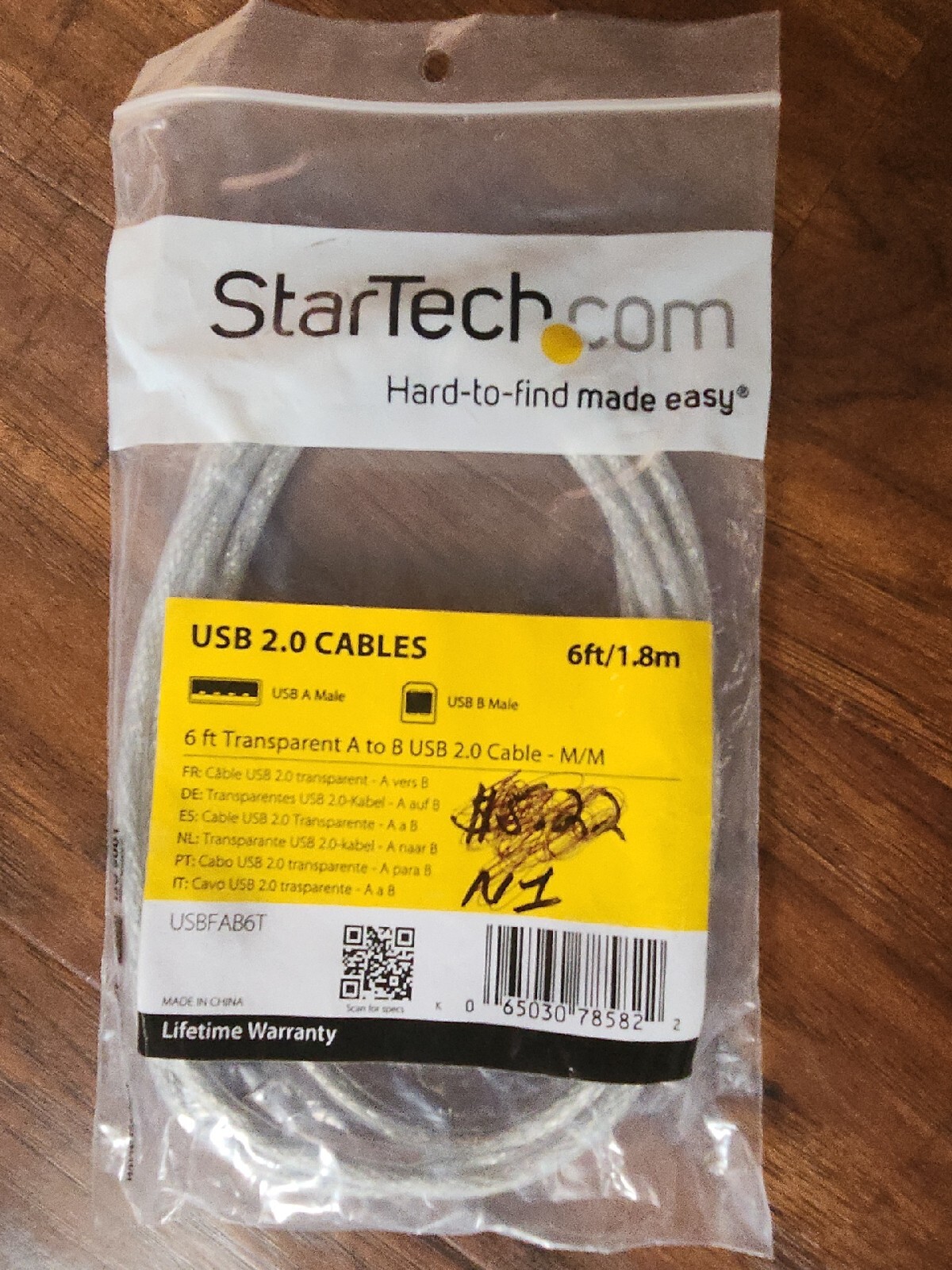 NEW StarTech 6' USB transparent printer cable USB A Male-USB B Male USBFAB6T