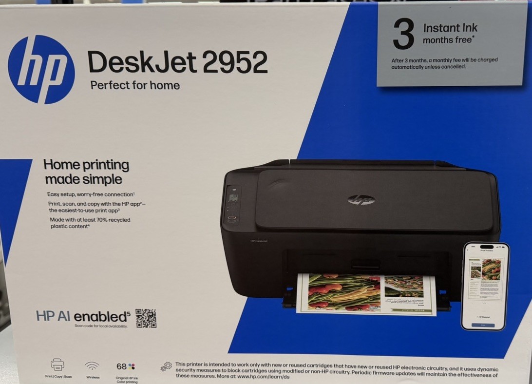 New HP 2952 Wireless Printer-Copy-Scan+INK- AI Enabled