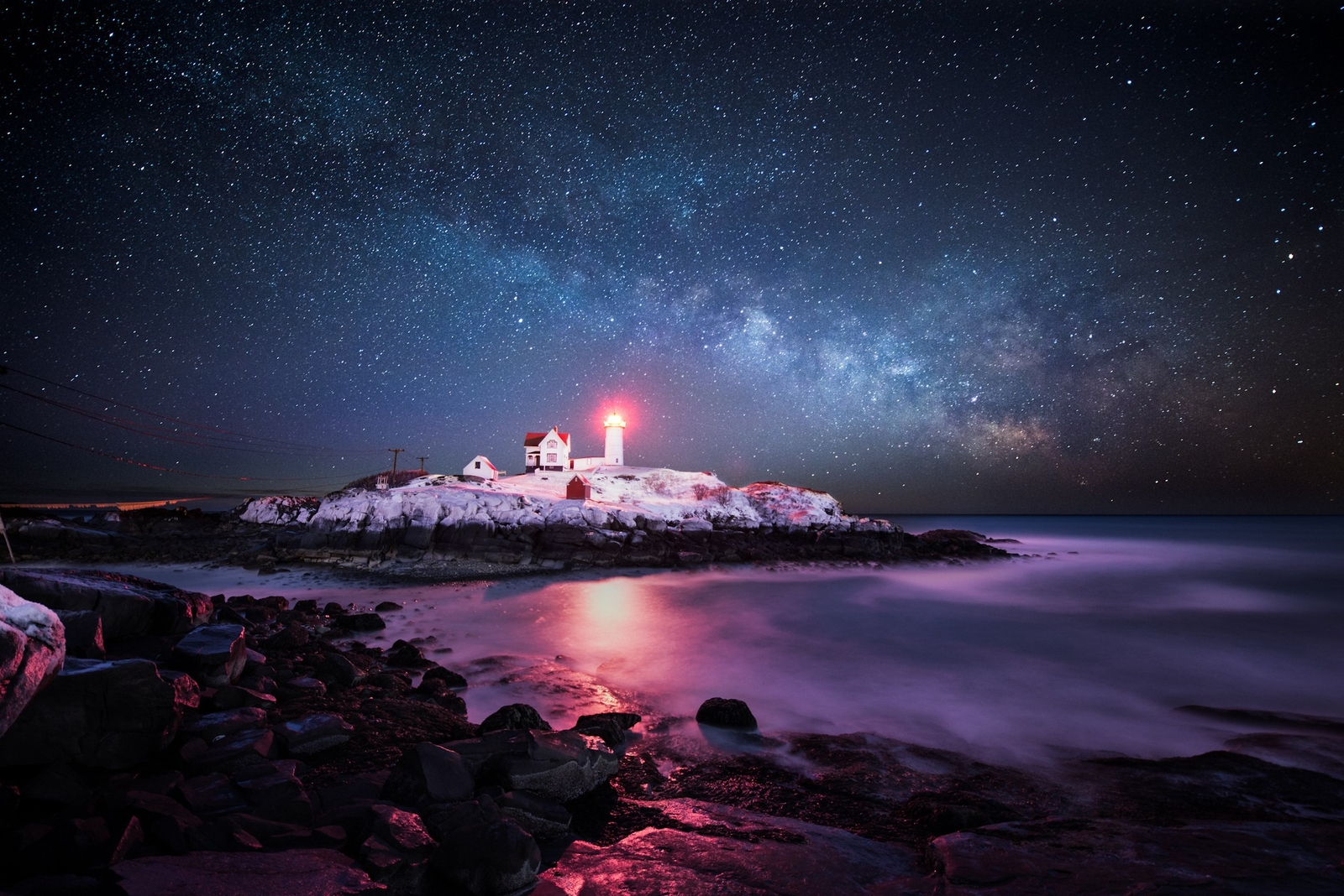 Landscape lighthouse sky night stars Custom Gaming Mat Desk