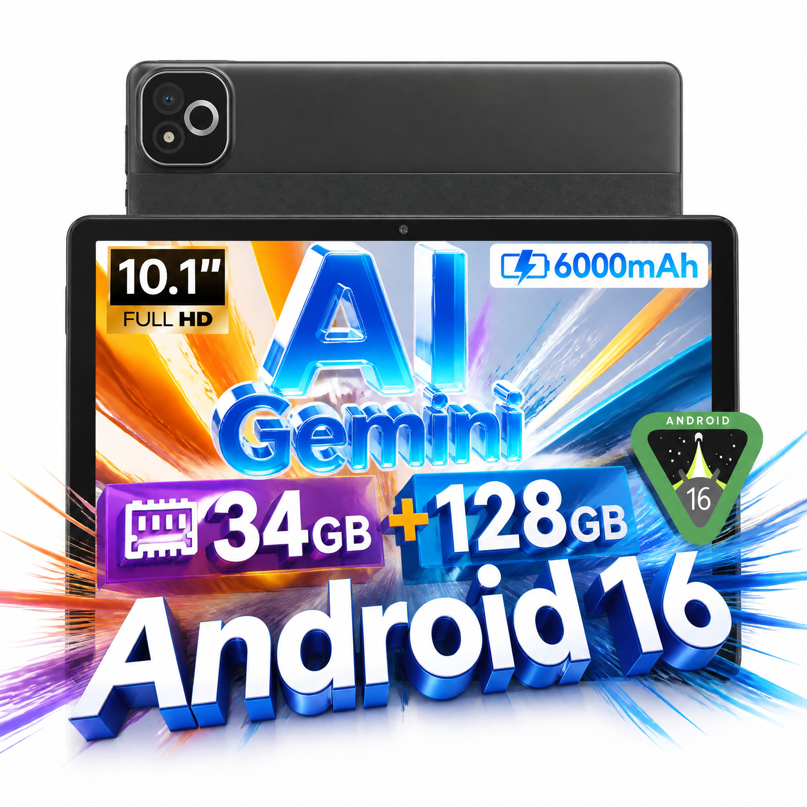 2026 New Tablet Android 16 Tablet 128GB ROM Wifi 6 GMS Google Play Gemini AI 10"