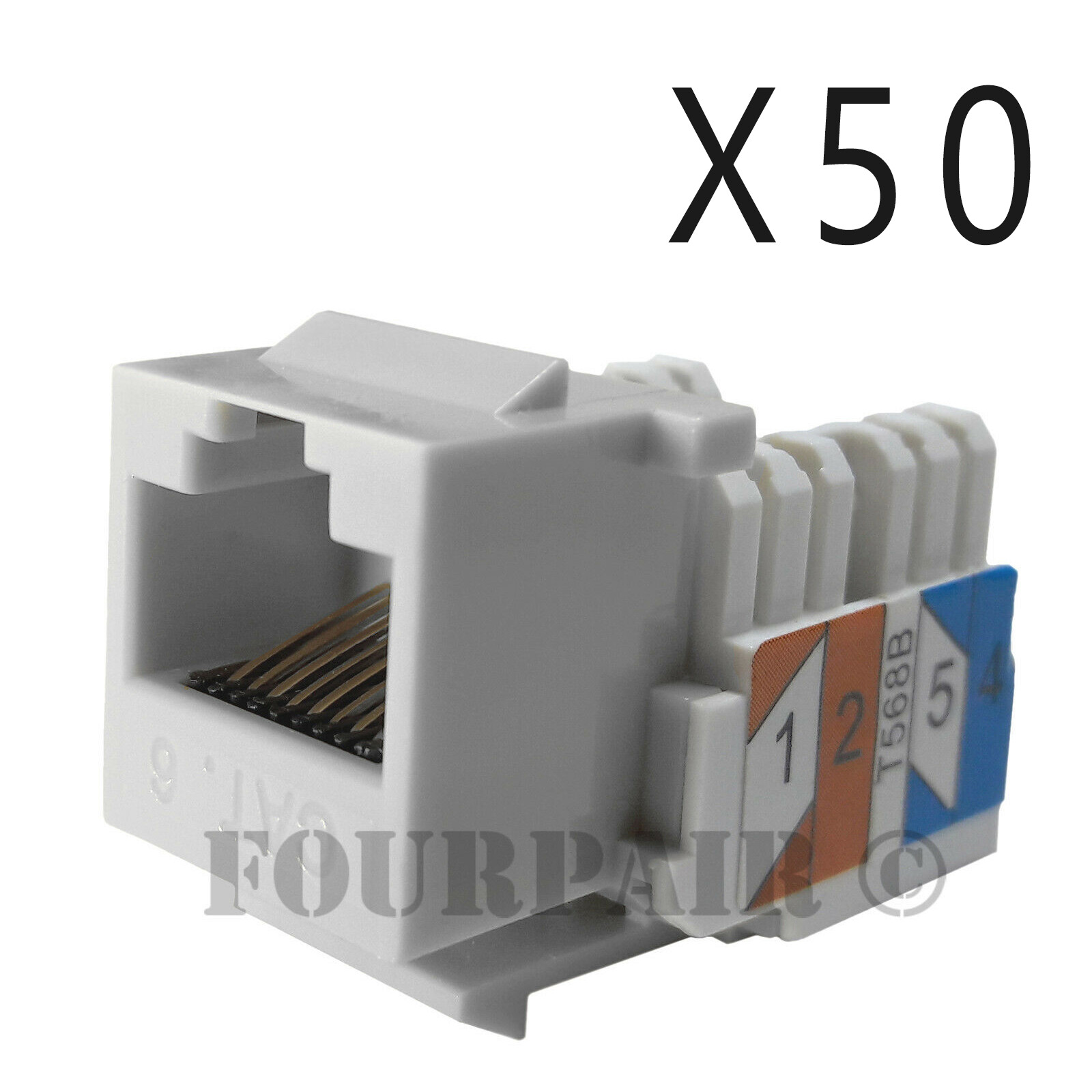 50x Pack Lot CAT6 Network RJ45 Port 110 Punch Down Keystone Snap-In Jack White