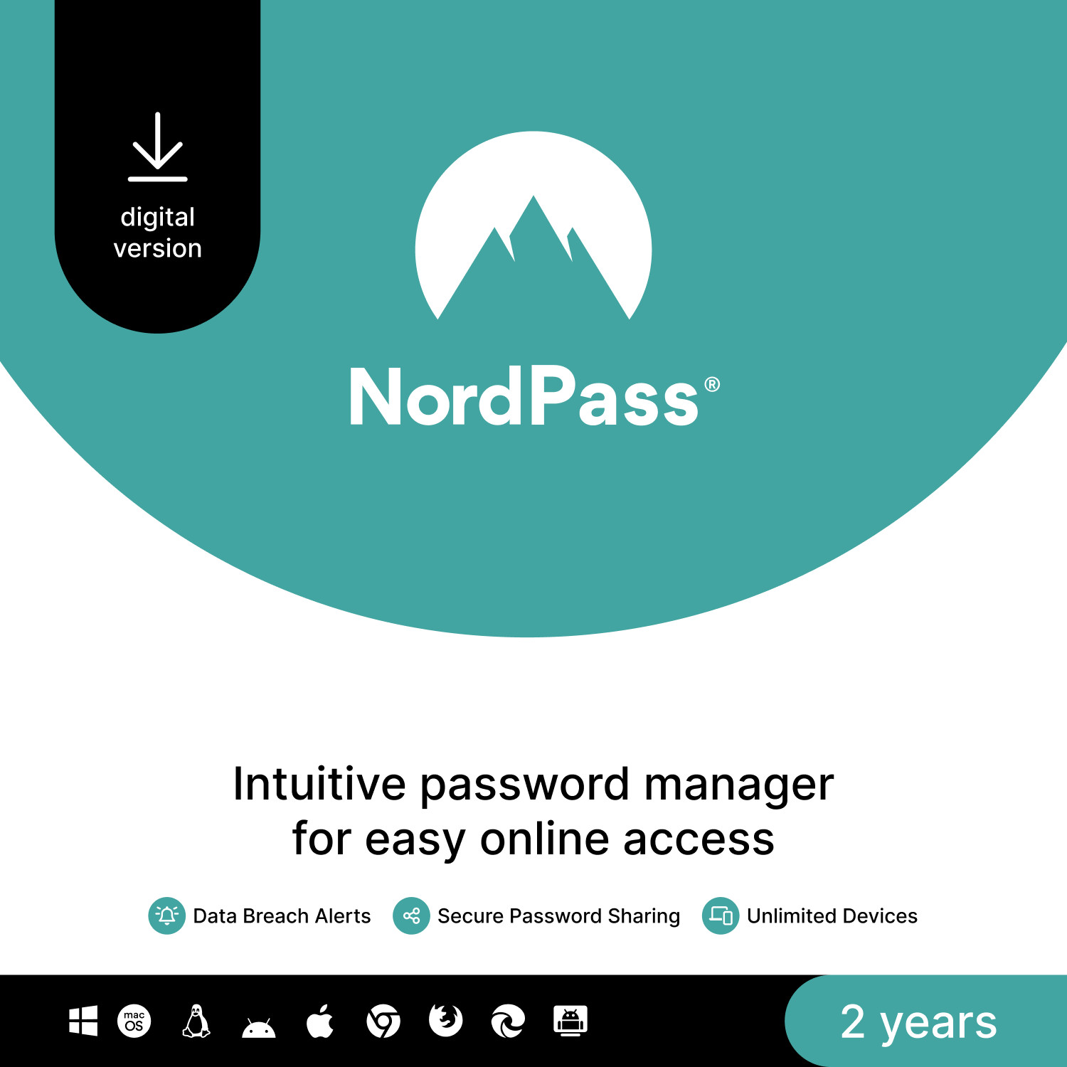 NordPass Premium, Unlimited Devices, 2-Year,  Password Manager, Digital Code